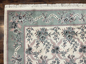 Belgium Power Loomed Rug 8x11, Ivory and Green, Wool Carpet, Floral
