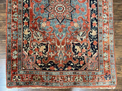 Antique Persian Bidjar Rug 4x5, Red and Blue, Hand Knotted Wool Carpet