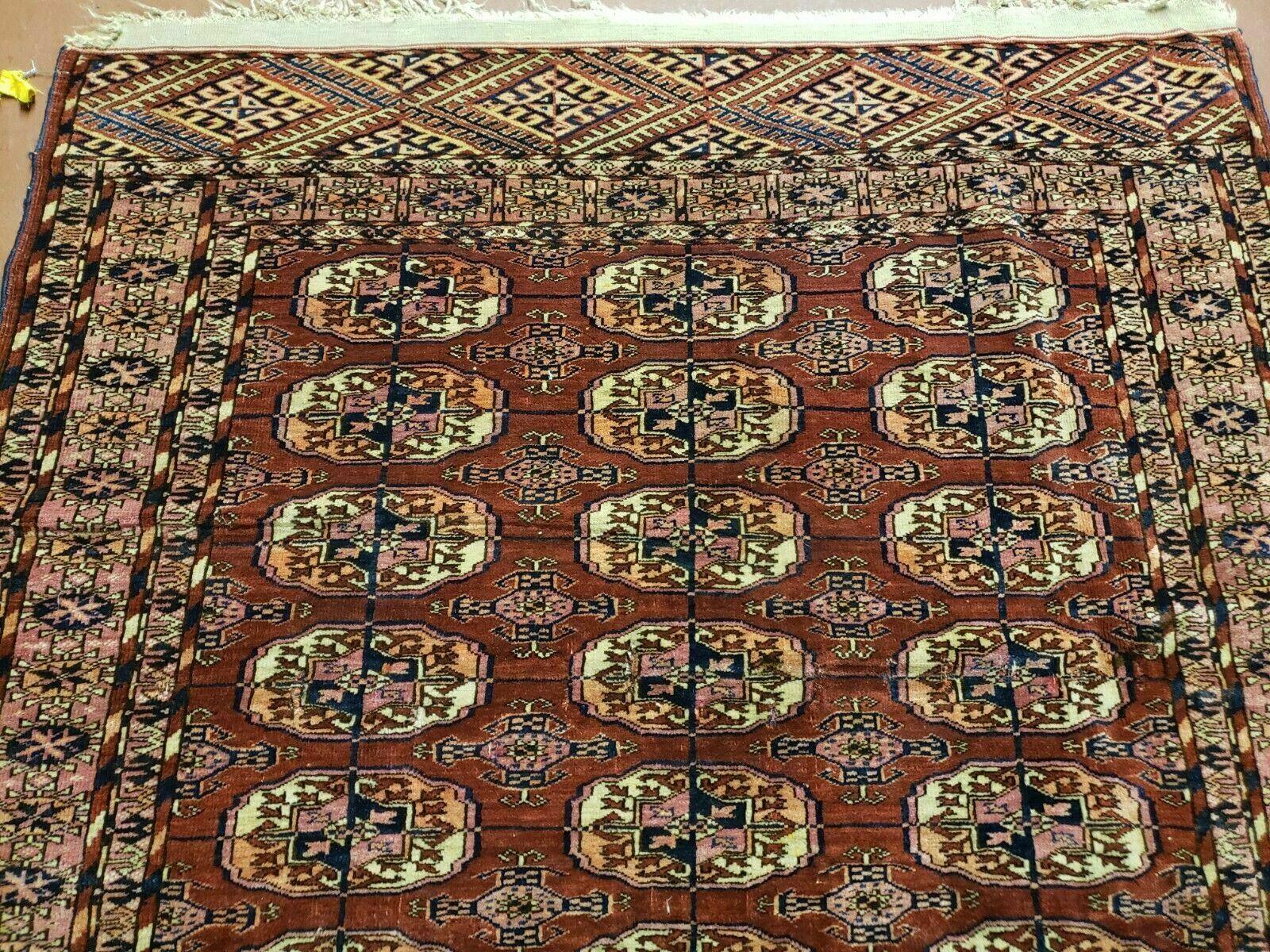 4' X 4' Antique Handmade Turkoman Bokhara Balouch Woven Wool Rug Brick Red Nice