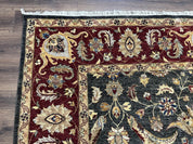 Pak Persian Mahal Rug 9x12, Allover Floral Pakistani Oriental Carpet 9 x 12, Wool Hand Knotted Area Rug, Dark Slate Gray-Black and Maroon