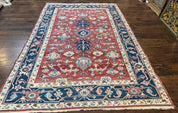 Turkish Flatweave Rug 6x9, Heriz Design, Red and Blue