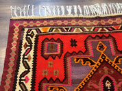 Persian Kurdish Zarand Kilim Rug 5x9, Red, Geometric Medallions, Wide Runner