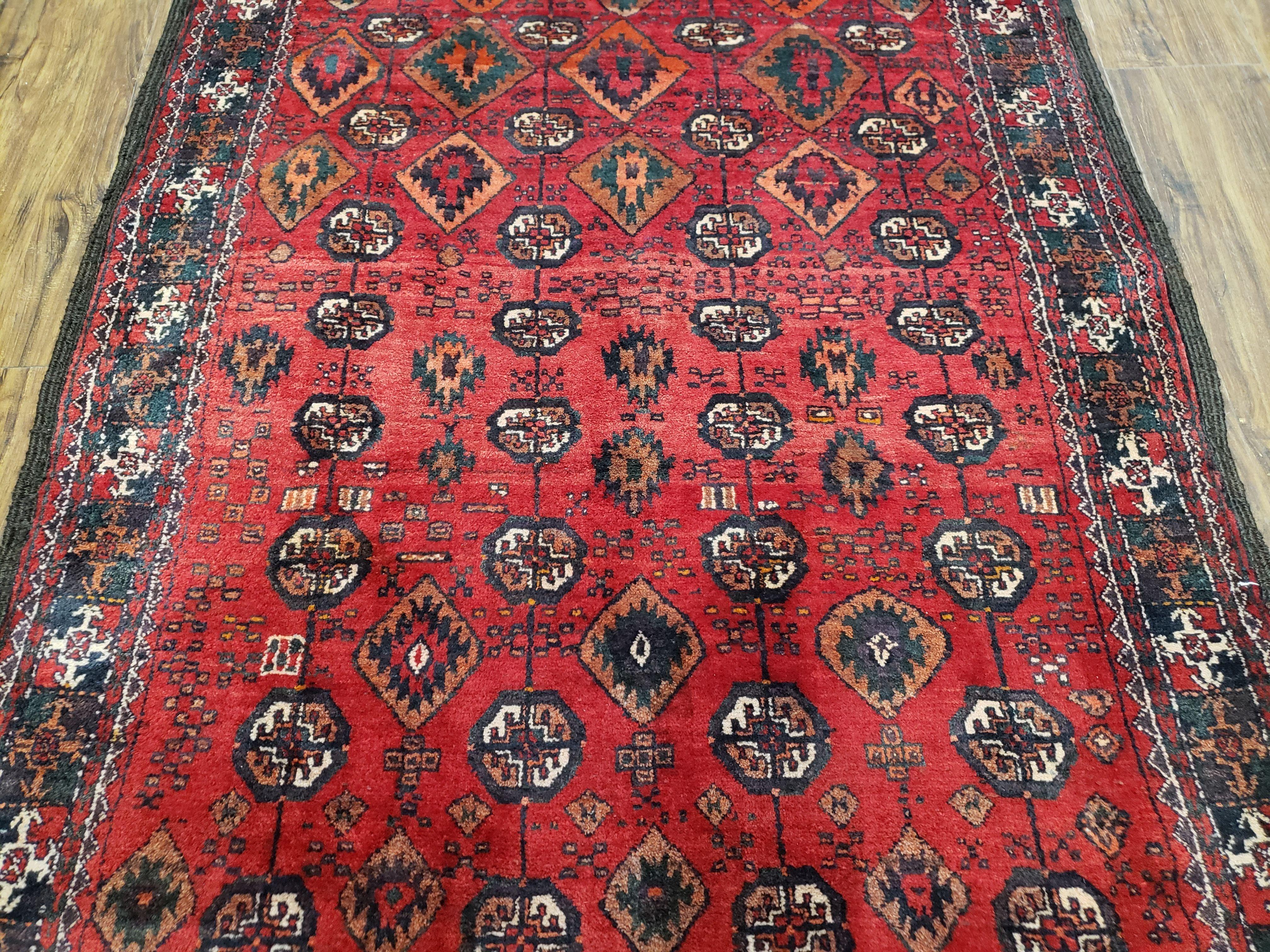 4 x 8 Handmade Baluch Afghan Turkoman Tribal Wool Rug Organic Dyes 8x4 Carpet