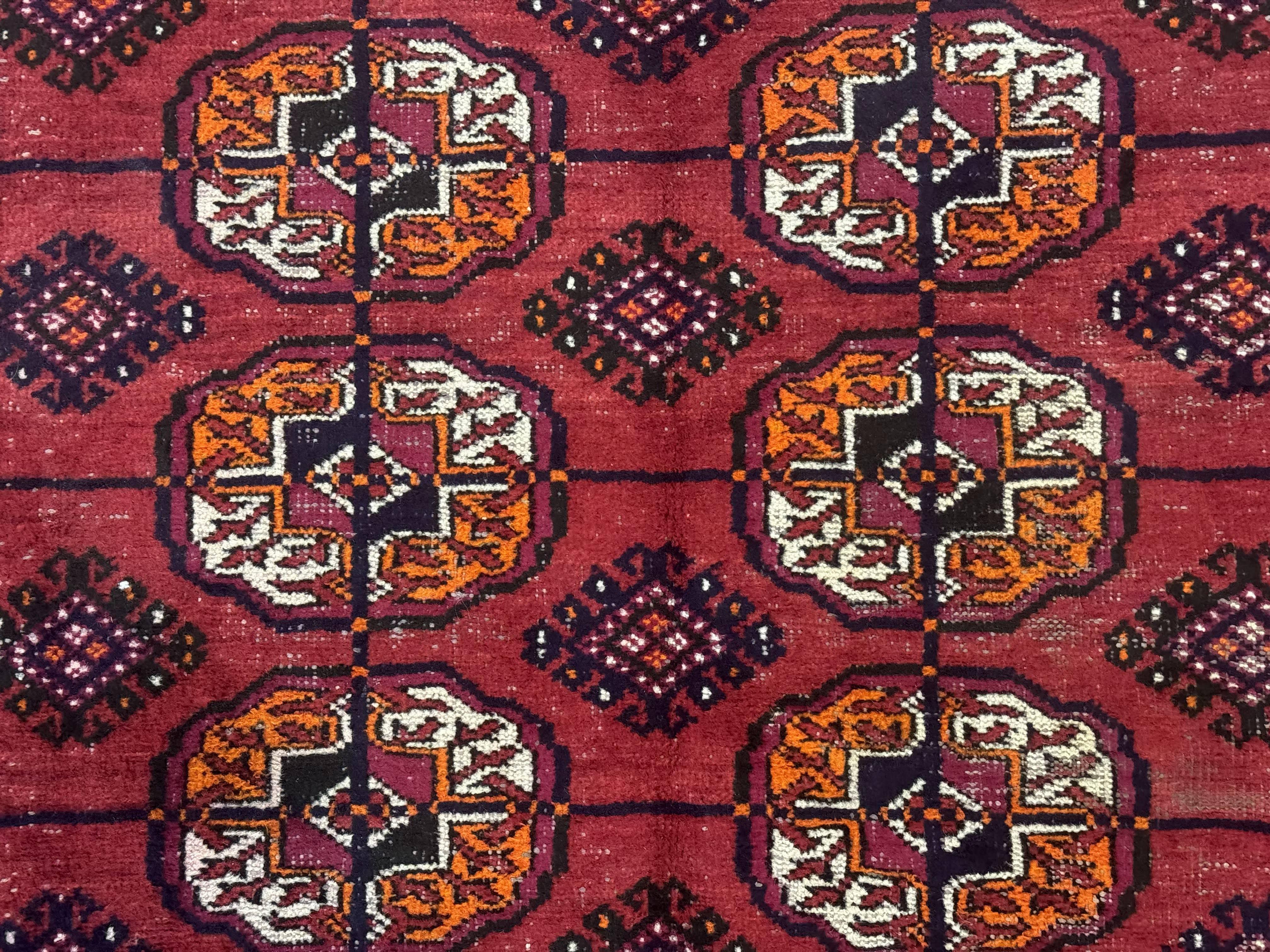 Antique Persian Turkoman Bokhara Rug 7x11, Tribal Rug, Red