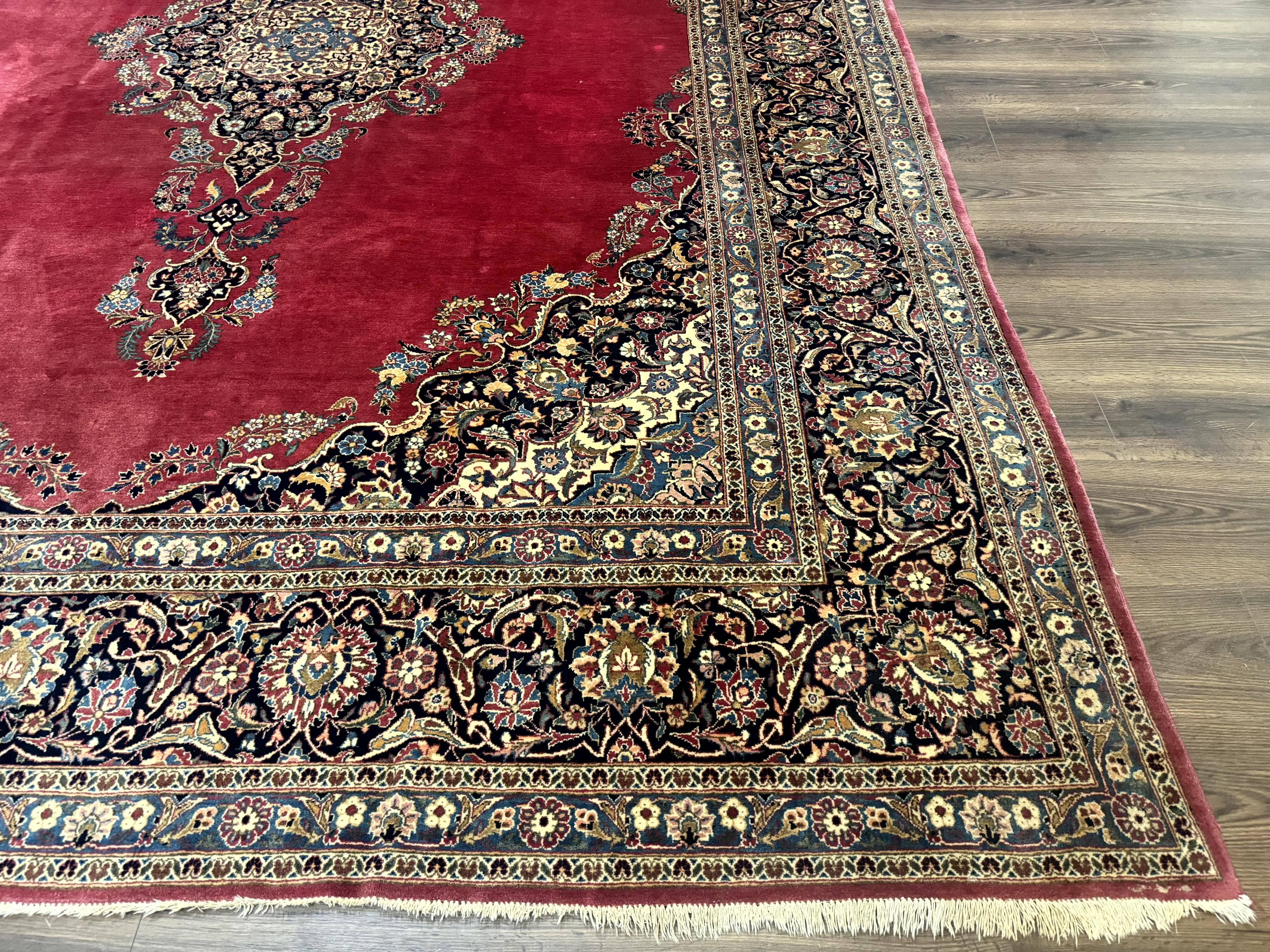 Persian Kashan Rug 9x12, Traditional, Semi Open Field, Red, Signed By Master Weaver, Antique Rug