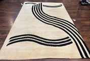 Modern Rug 6x9, Cream and Black, Abstract Pattern