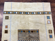 Tibetan Rug 5x8, Contemporary Rug 5 x 8 ft, Cream Brown Blue Hand-Knotted Wool w/ Silk Highlights Tibetan Carpet, Modern Rug