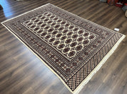 Pakistani Turkoman Rug 6x9, Cream and Red Hand Knotted Wool Oriental Carpet, Yamud Rug, Tribal Rug 6 x 9, Bohemian Area Rug, Bokhara Rug