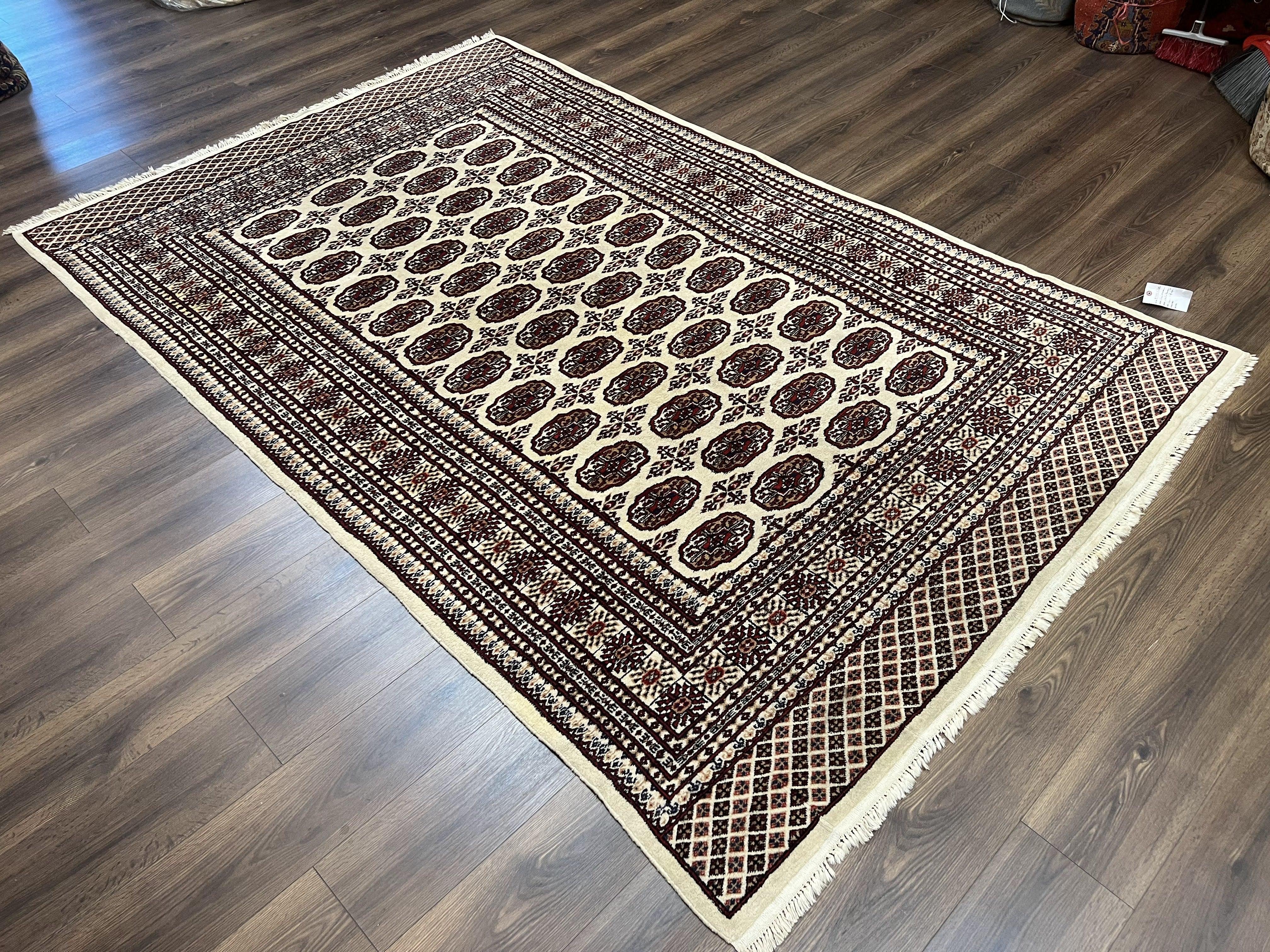 Pakistani Turkoman Rug 6x9, Cream and Red Hand Knotted Wool Oriental Carpet, Yamud Rug, Tribal Rug 6 x 9, Bohemian Area Rug, Bokhara Rug