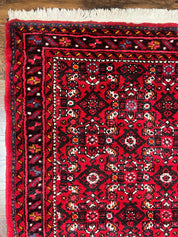 Persian Runner Rug 3 x 16, Wool Handmade Long Antique Hamadan Oriental Rug for Hallway, Red Tribal Rug, Allover Pattern, 3x16 Runner Rug