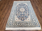 Semi Antique Fine Persian Nain Rug, Ivory & Blue, Wool with Silk Accents, 3'9" x 6'2"