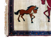 3.5 X 5 Handmade Hand-Knotted Quality Wool Pictorial Brown Horses Animal Rug