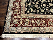 Sino Persian Rug 9x12, Fine Elegant Oriental Carpet 200 KPSI, Black and Dark Red, Allover Floral