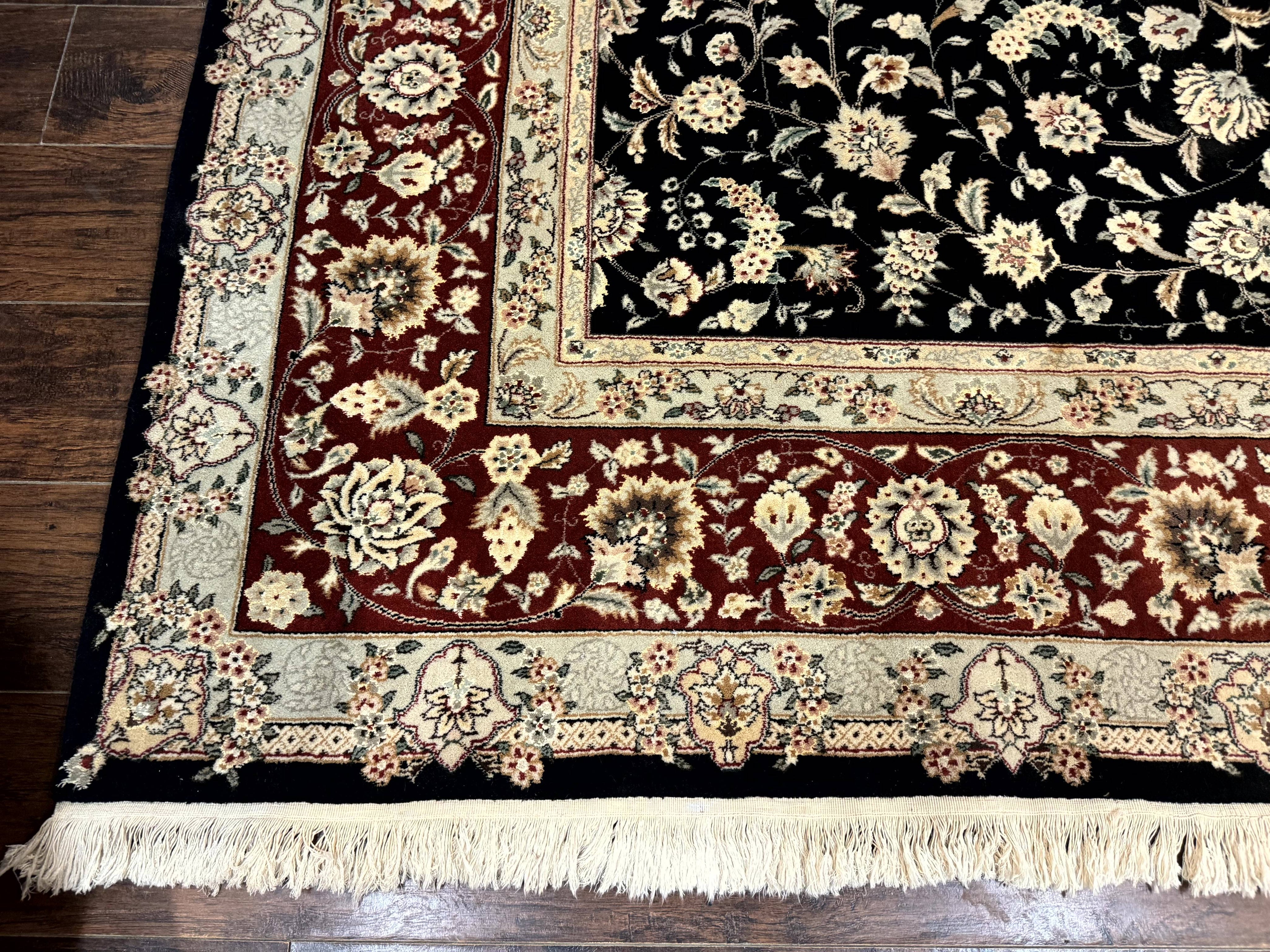 Sino Persian Rug 9x12, Fine Elegant Oriental Carpet 200 KPSI, Black and Dark Red, Allover Floral