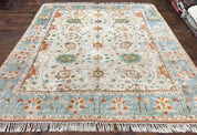 Turkish Oushak Rug 9x10, Farmhouse Rug, Beige & Light Blue