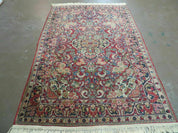 Persian Sarouk Rug 4.6 x 5, Red, Semi Antique, Floral