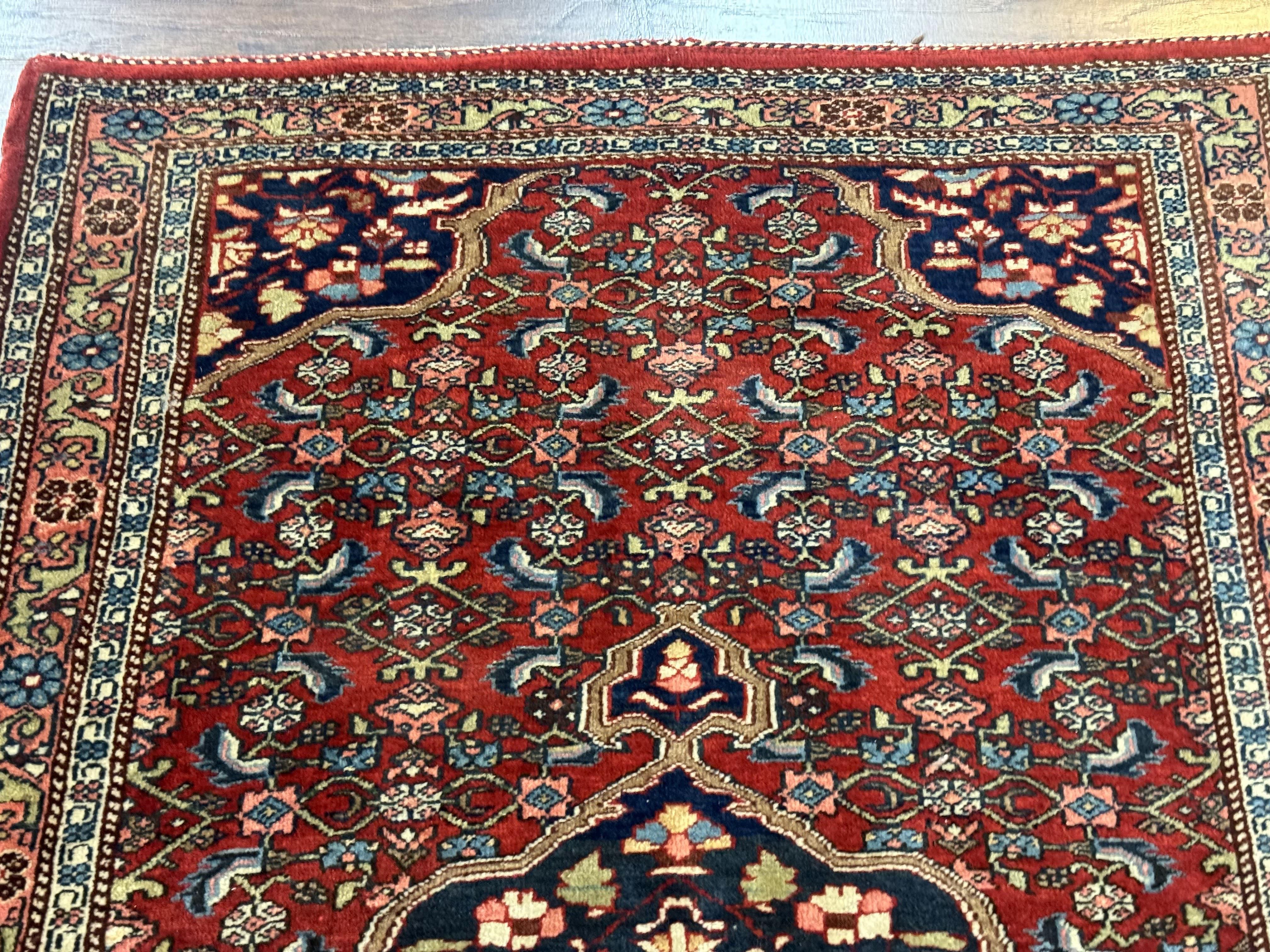 Persian Bidjar Rug 2.7 x 4, Red and Navy Blue, Small Persian Area Rug, Semi Antique