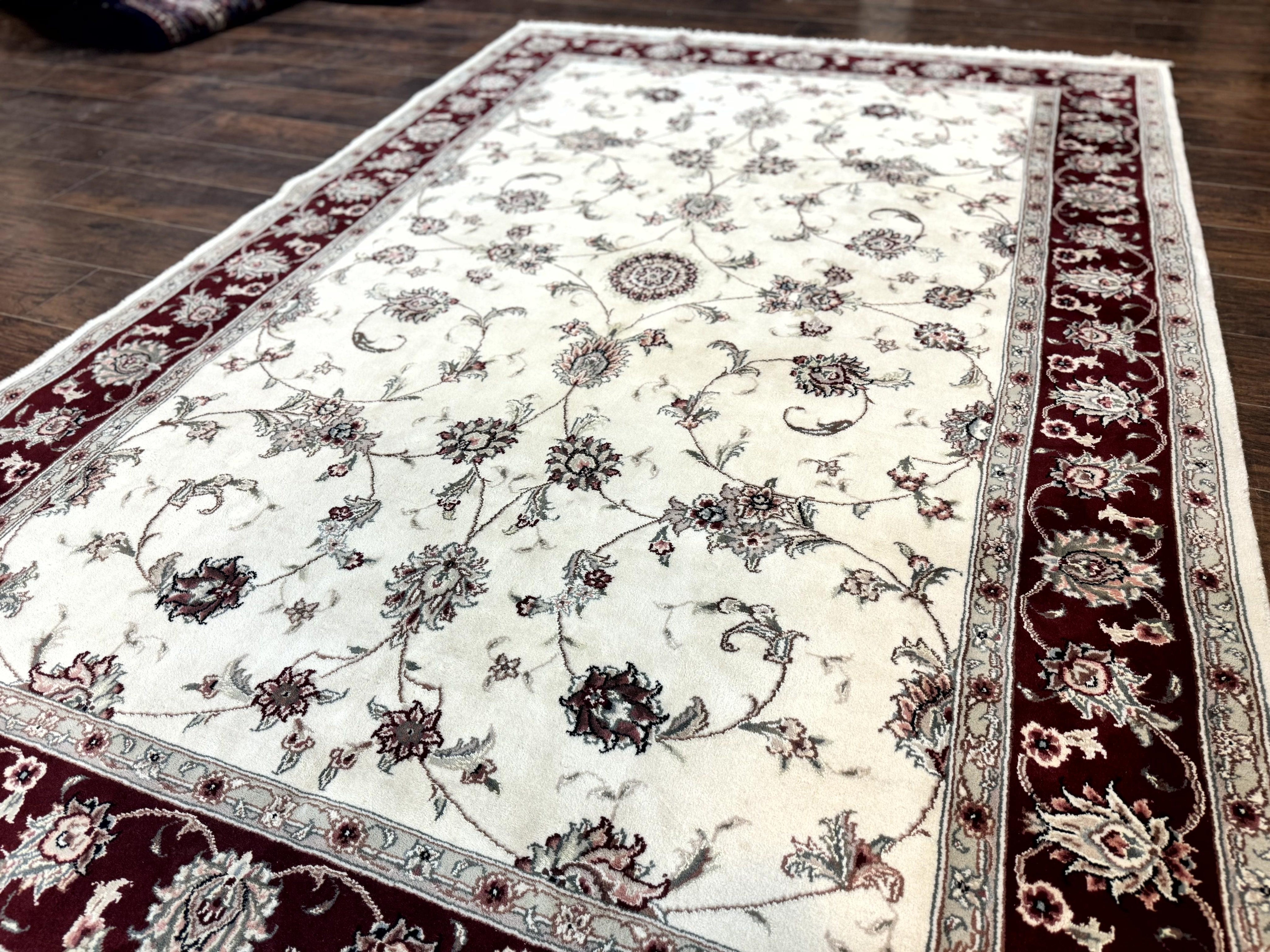 Ivory and Burgundy Pak Persian Rug 6x9