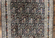 Silk Indian Kashmiri Rug 5x7, Navy Blue Indo Persian Silk Carpet 5 x 7 ft, Hand Knotted Handmade Very Fine Oriental Carpet, 450 KPSI, Birds
