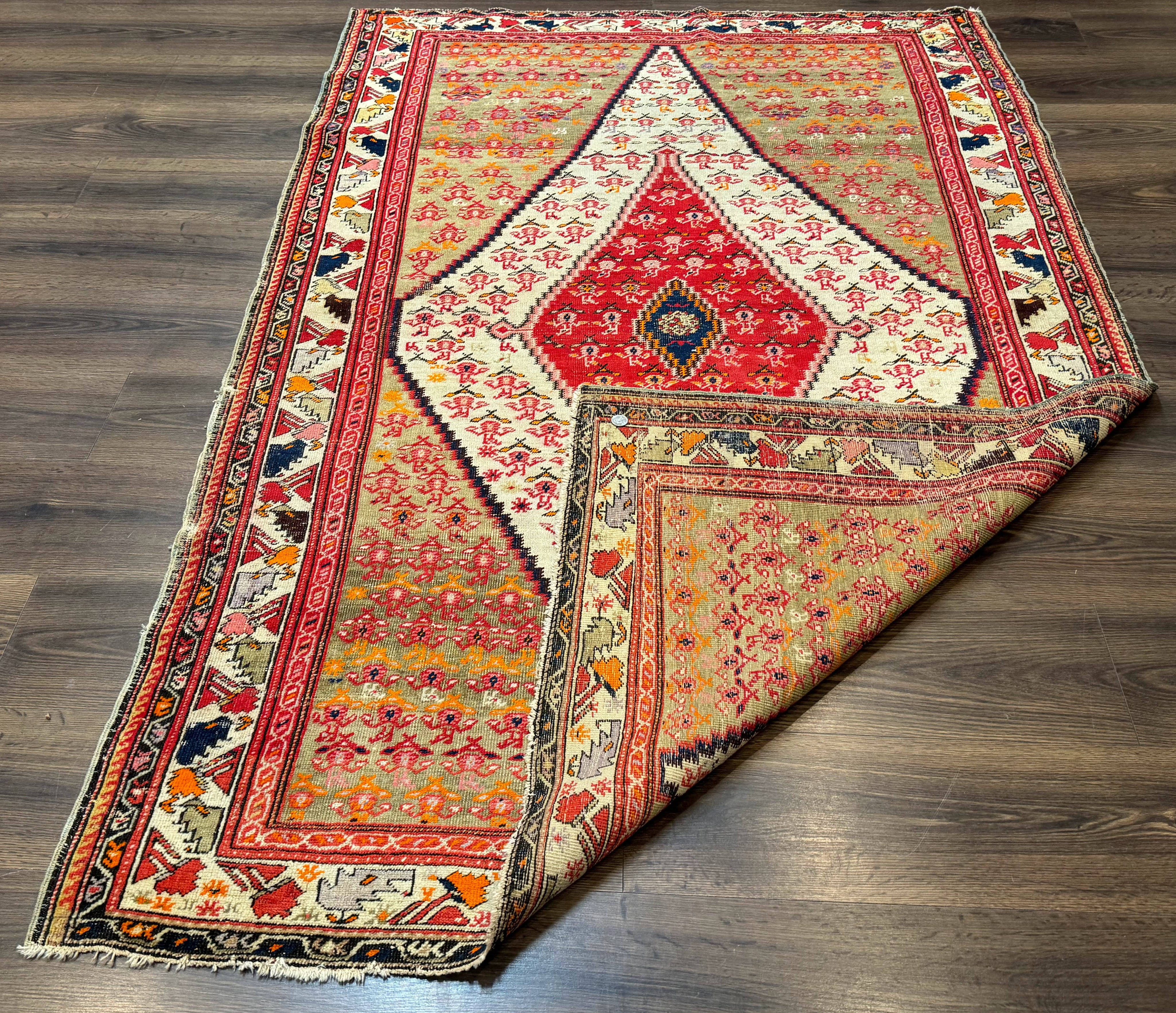 Antique Persian Malayer Rug 4x7, Tribal Senneh Carpet, Geometric, Diamond Design