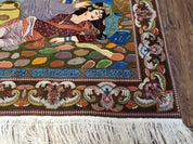Semi Antique Persian Isfahan Pictoral Rug 4.10x6.1, Wool Handmade High Quality Decorative Carpet