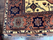 Afghan Heriz Rug 9x12, Tribal Geometric Serapi Carpet, Rust Cream and Navy, Wool on Wool