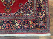 Red Persian Kashan Rug 4x6, Very Fine 260 KPSI, Red and Navy Blue Persian Carpet, Semi Open Field