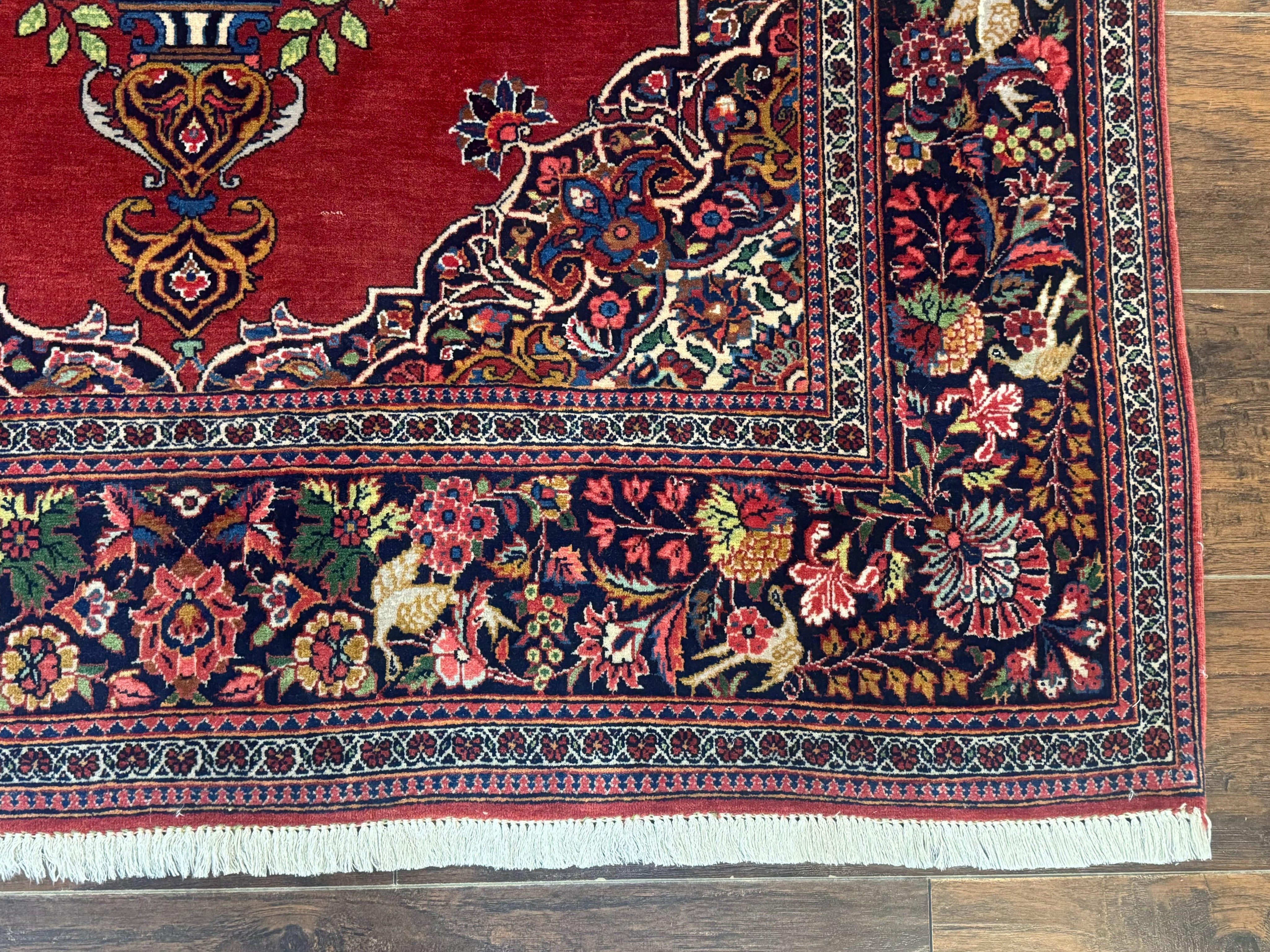 Red Persian Kashan Rug 4x6, Very Fine 260 KPSI, Red and Navy Blue Persian Carpet, Semi Open Field