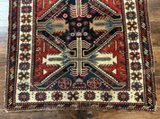 Antique Shirvan Caucasian Rug 3x5, Geometric Pattern, Red Navy Blue Beige