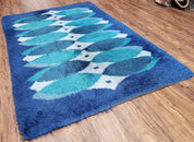 Blue Rya Rug, 1960s Mid-Century Modern Danish Shag Rug 4'6" x 6'7", Ege Rya, Abstract