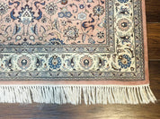 Pak Persian Rug 4x6, Pink and Cream, Very Fine 225 KPSI, Handmade Wool Oriental Carpet
