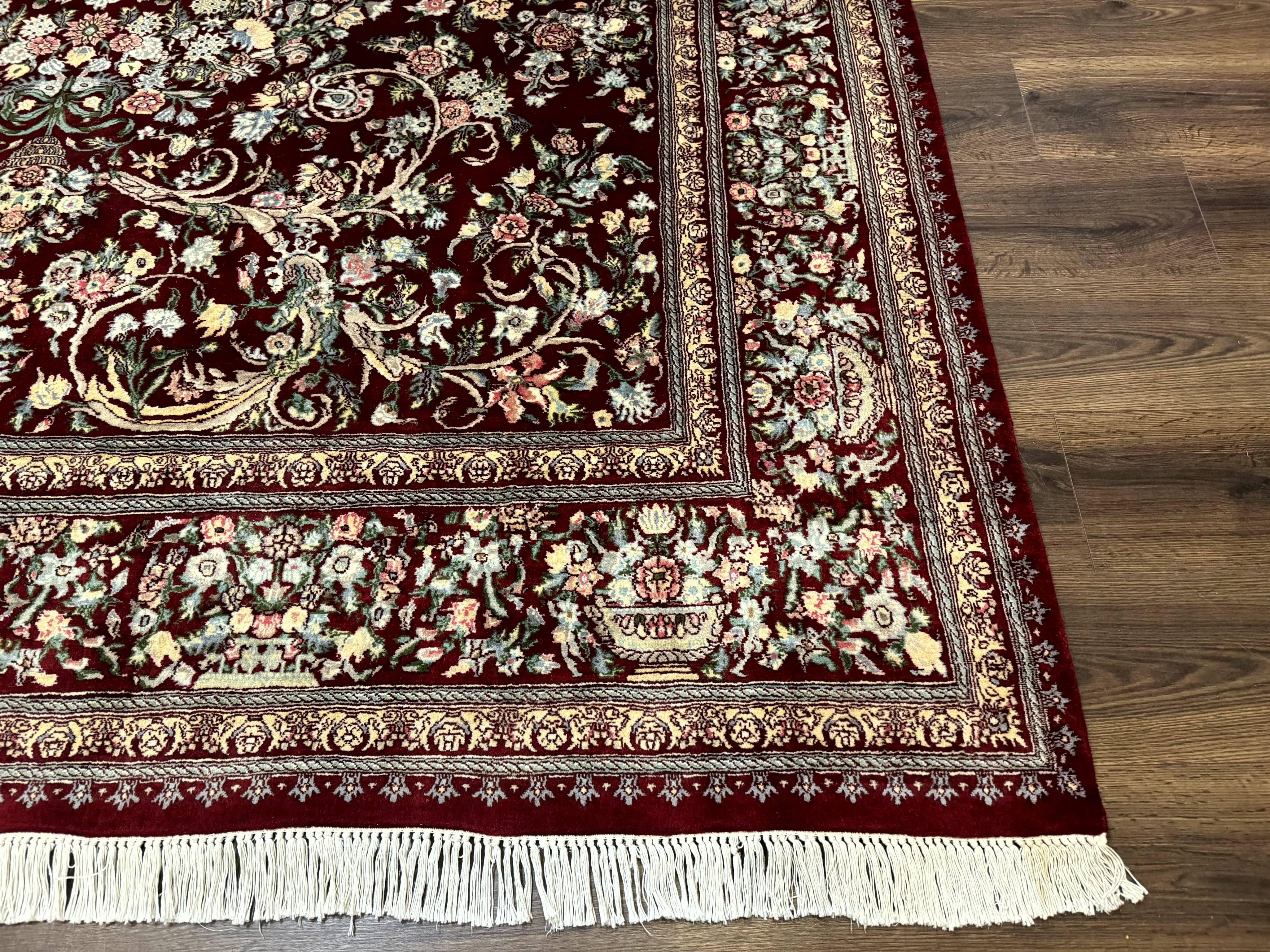 Burgundy Persian Rug 8x10, Pak Persian Floral Carpet, Very Fine 300 KPSI