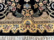 Aubusson Rug 9x12, Black and Beige, Floral, Elegant Handmade French European Design Carpet