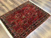 Antique Persian Sarouk Rug 3x4, Red, Floral, 1920s Wool Rug