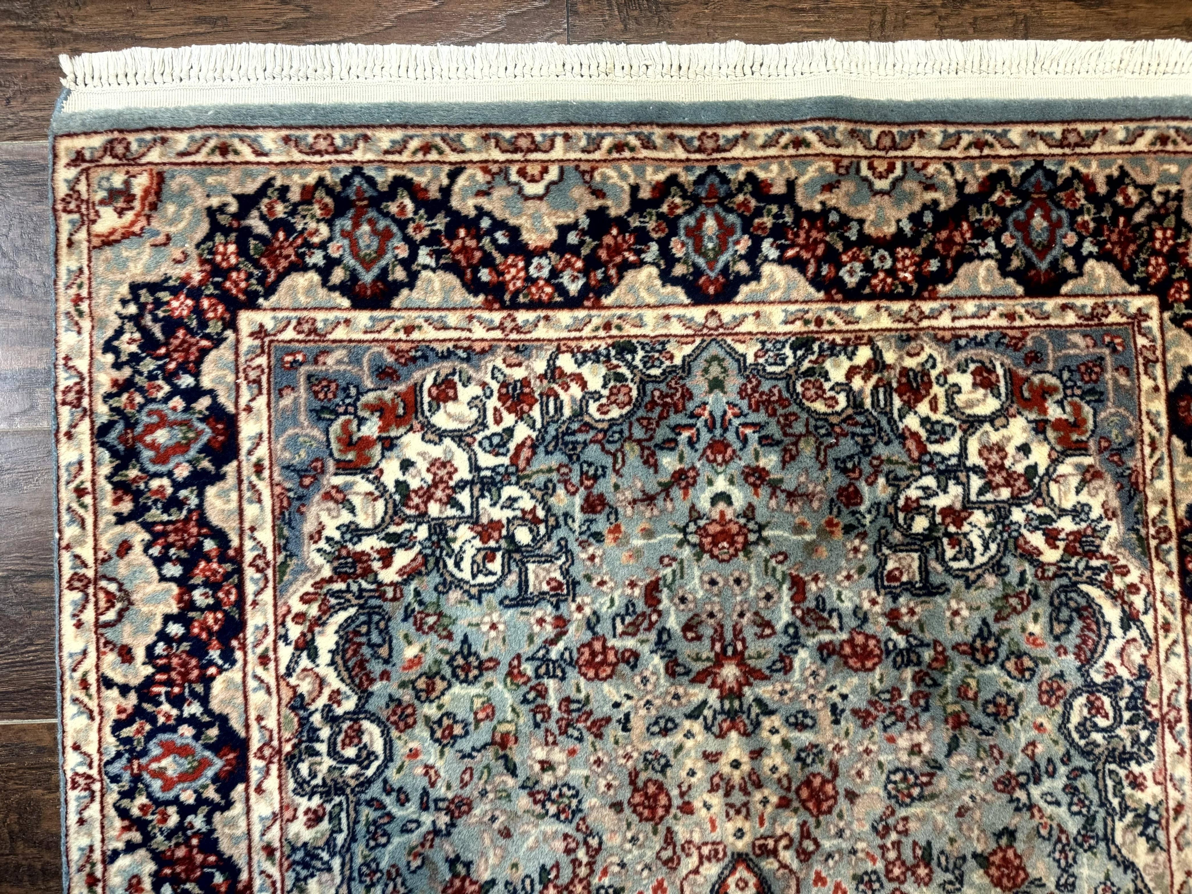 Indo Persian Kerman Rug 3x5, Light Blue, Floral Medallion