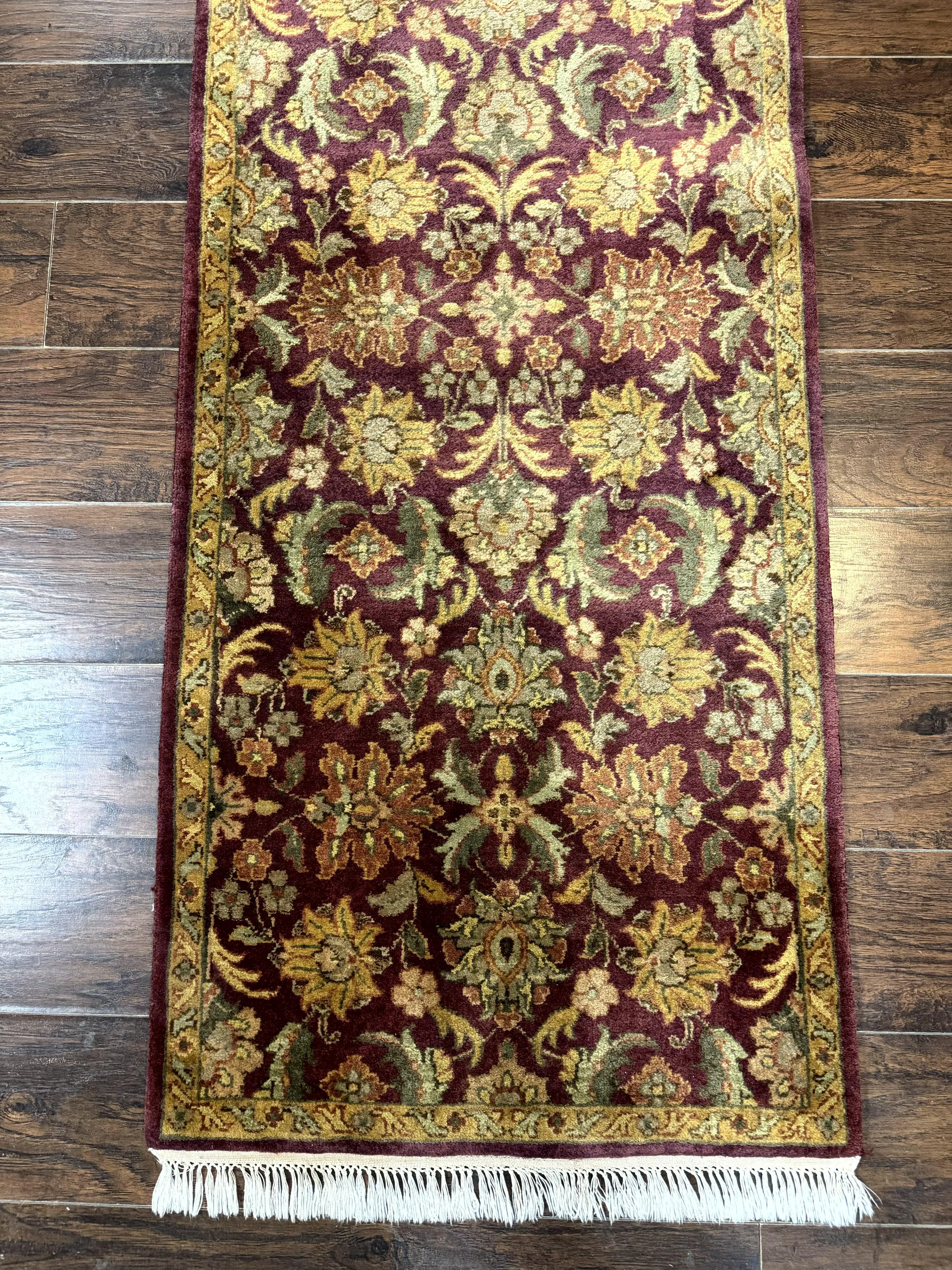 Indian Agra Runner Rug 2.6 x 17.5, Long Runner Rug for Hallway, Floral Handmade