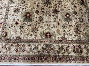 Indian Mahal Rug 8x10, Allover Floral Mahal Oriental Carpet 8 x 10, Handmade Hand Knotted Wool Rug, Indo Persian Area Rug, Tea-Washed Tan