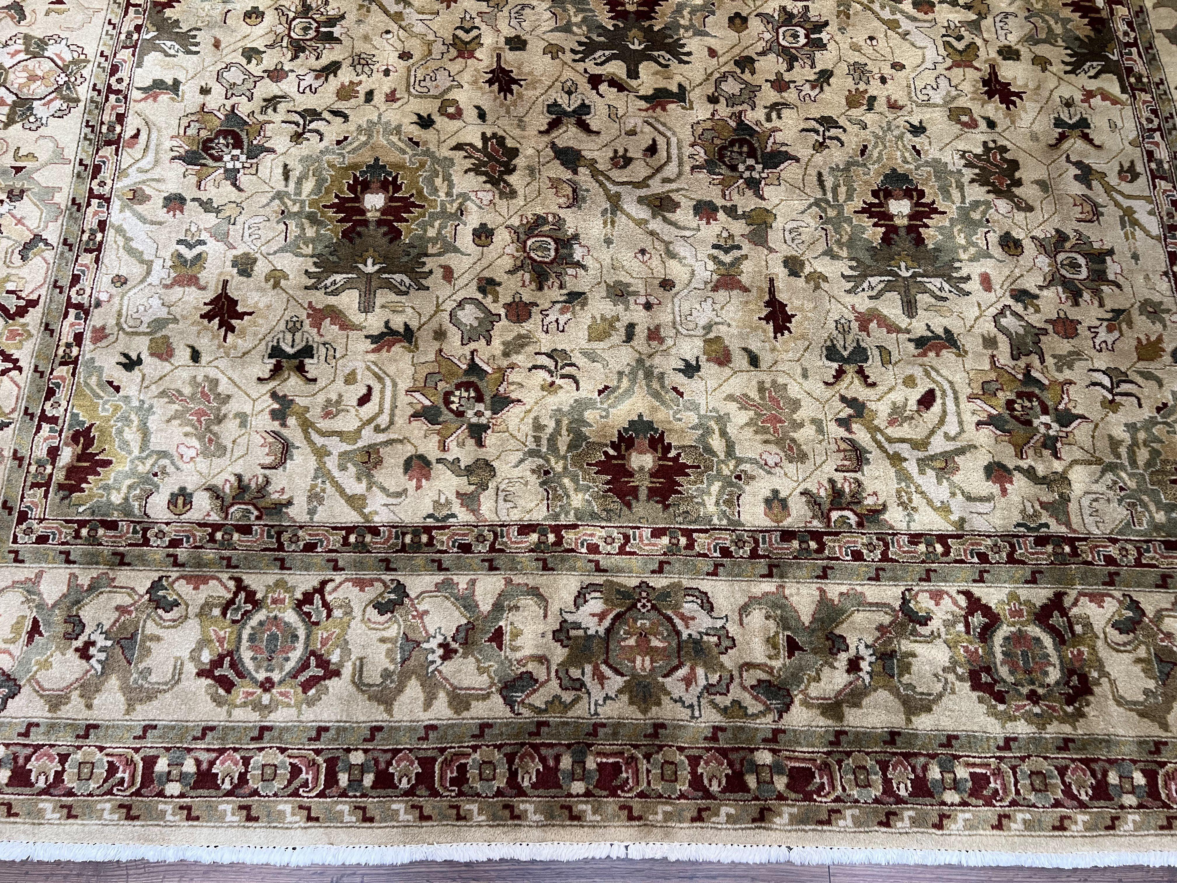 Indian Mahal Rug 8x10, Allover Floral Mahal Oriental Carpet 8 x 10, Handmade Hand Knotted Wool Rug, Indo Persian Area Rug, Tea-Washed Tan