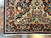 Persian Saoruk Rug 4x5, Navy Blue and Red, Floral, Antique Persian Wool Carpet, Handmade