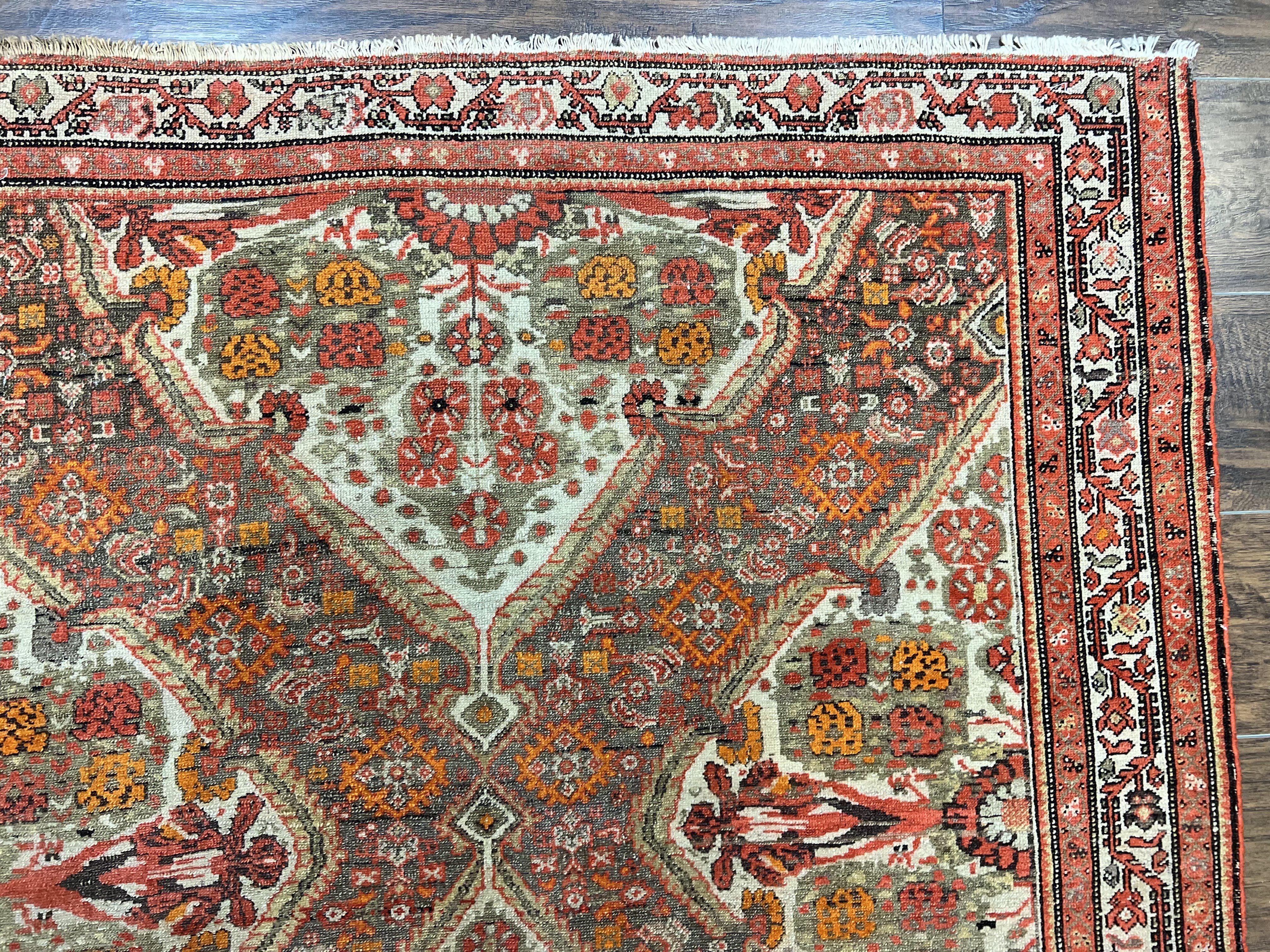 Wonderful Antique Persian Malayer Rug 4x6, Wool Hand Knotted Authentic Oriental Carpet, Very Fine