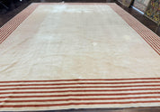 Modern Tibetan Rug 11 x 14.6, Wool and Silk, Simple Design, Handmade Large Area Rug, Cream