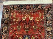 Antique Persian Farahan Sarouk Rug 3.6 x 5, Red, Floral, Traditional Rug, Fine 210 KPSI