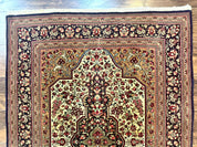 Persian Qum Rug 3.6 x 5, Kork Wool, Very Finely Hand Knotted 325 KPSI, Rare, Semi Antique