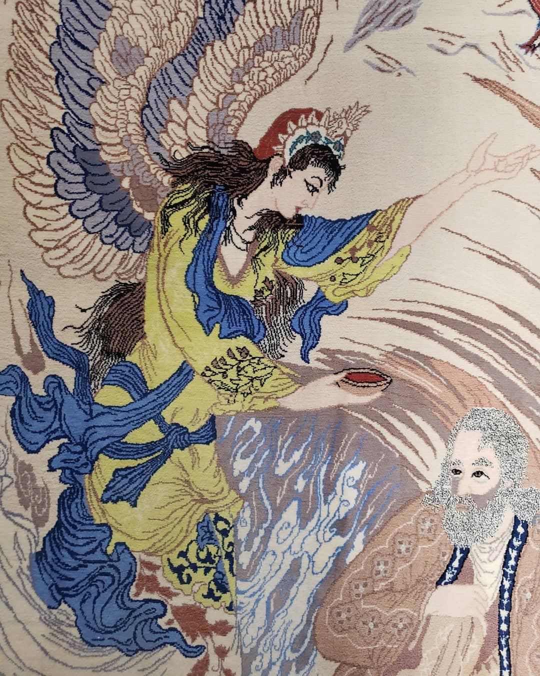 Semi Antique Persian Pictorial Rug 3'6" x 6", Angel Speaking to Prophet, Kork Wool on Silk Foundation, Detailed, Animals, Poetry, Wall Hanging Rug