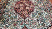 Indian Kashmiri Silk Rug 6x10, Ivory, Floral Medallion