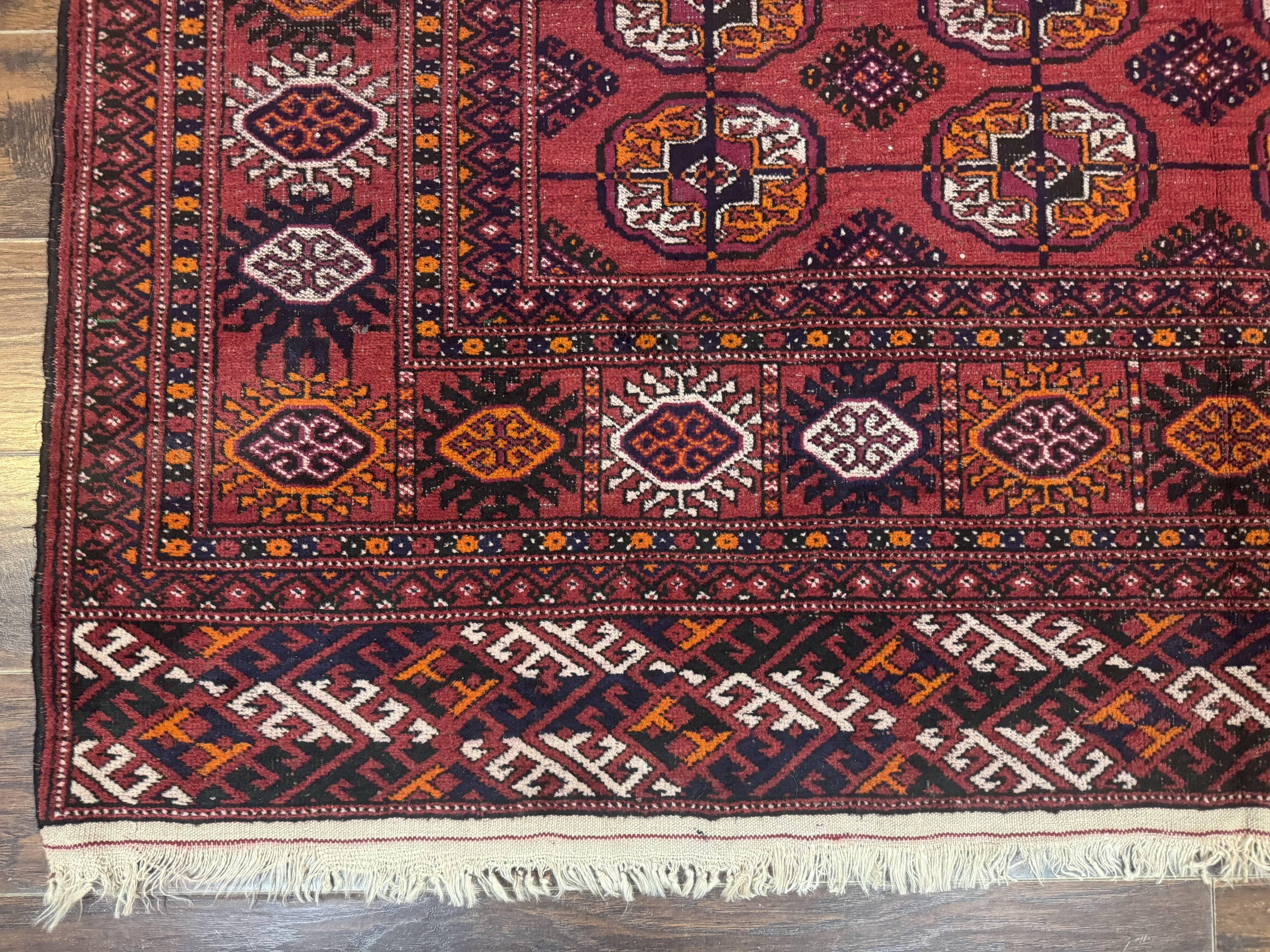 Antique Persian Turkoman Bokhara Rug 7x11, Tribal Rug, Red