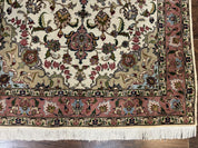 Fine Persian Tabriz Rug 3x5, Floral Medallion, 340 KPSI, Ivory Salmon