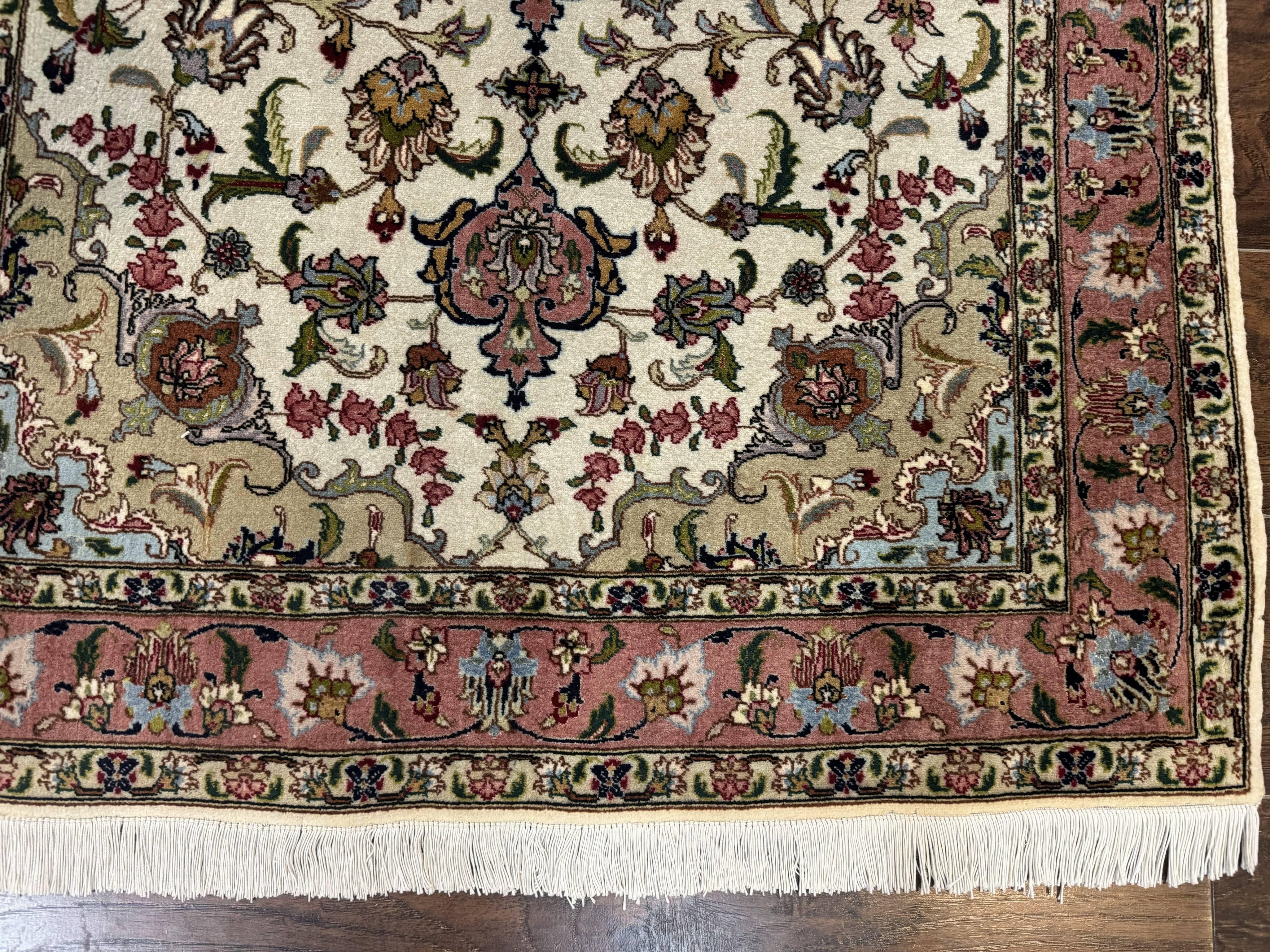 Fine Persian Tabriz Rug 3x5, Floral Medallion, 340 KPSI, Ivory Salmon