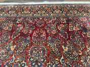 Large Persian Sarouk Rug 10x17, Palace Size Antique Persian Carpet, Red, Floral Allover, Traditional Persian Rug, Oversize Handmade Wool Rug