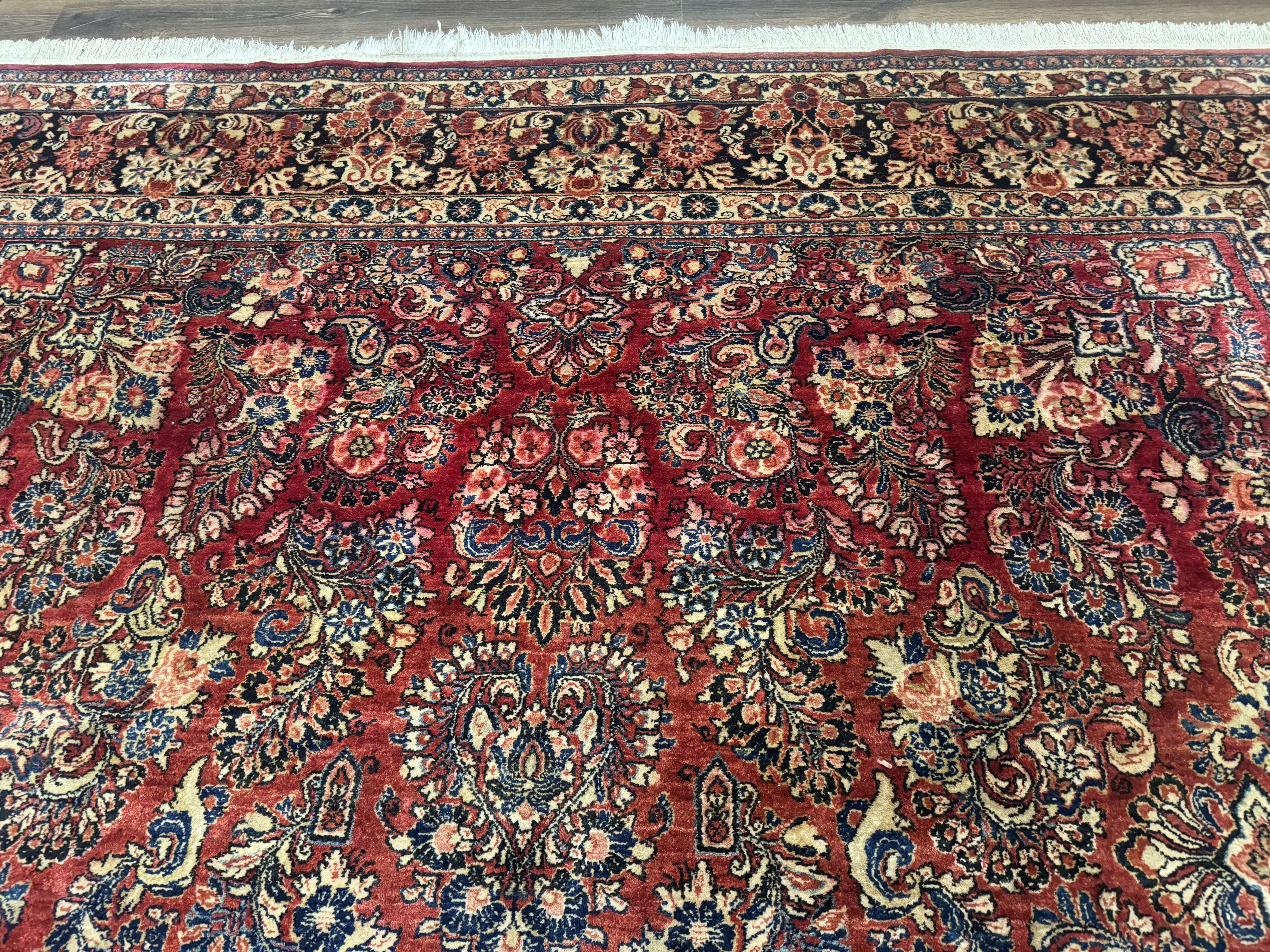 Large Persian Sarouk Rug 10x17, Palace Size Antique Persian Carpet, Red, Floral Allover, Traditional Persian Rug, Oversize Handmade Wool Rug